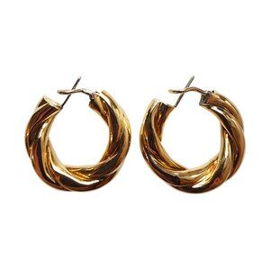 18K Yellow Gold Twisted Hoop Earrings #22790